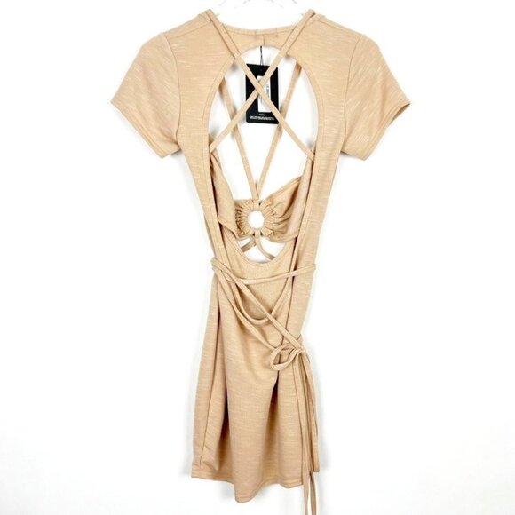 NWT Pretty Little Thing Dress Women's 8 Textured Rib Ring Cut Out Bodycon Mini - Picture 13 of 15